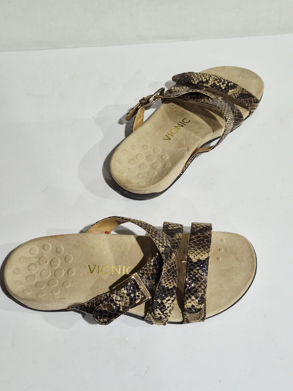Vionic Women's Snake-Print Slide Sandals in Brown Size 6